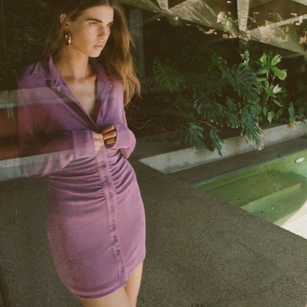 With Jean Andy Mini Purple Dress Long Sleeve Button Down Shirt Size M - Picture 8 of 11